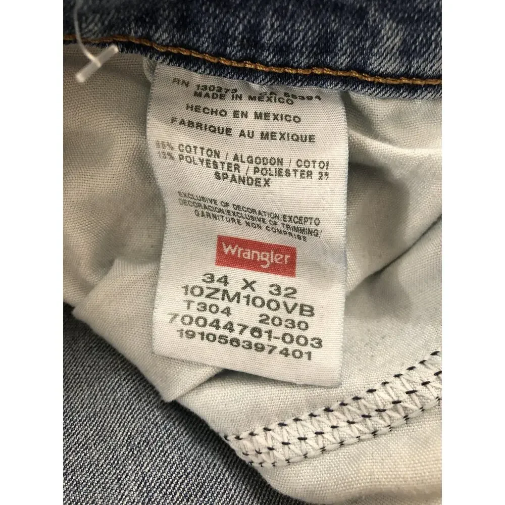 Wrangler Jeans Mens 34x32 Blue Light Wash Straight Stretch Denim Authentics